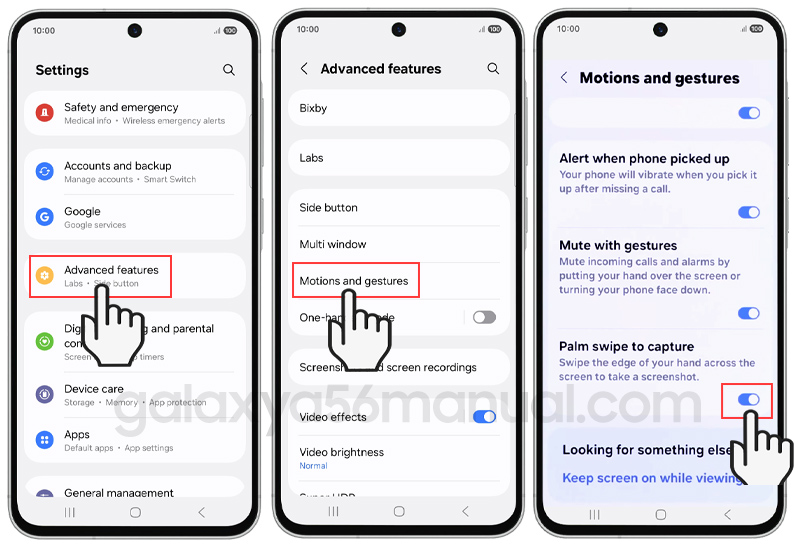 galaxy a56 palm swipe