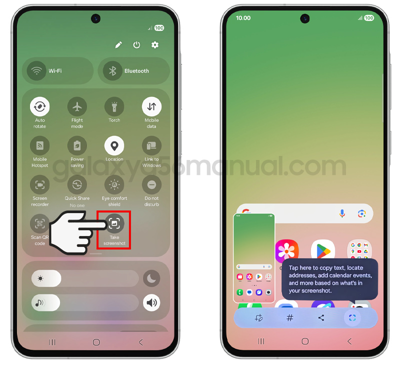 screenshot using quick settings panel